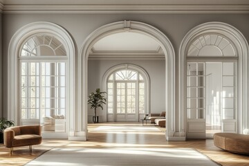 Fototapeta premium Traditional mansion interior with archways, providing a timeless and elegant living space. 3D rendering, Generative AI