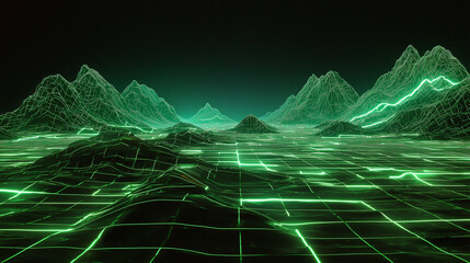 Virtual fractal realms design a digital space with abstract waves of blue light and patterned lines