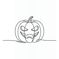 Spooky jack o lantern halloween pumpkin drawn with single continuous line art