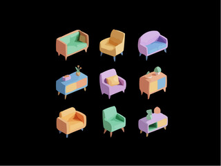abstract colorful furniture ilustrasion
