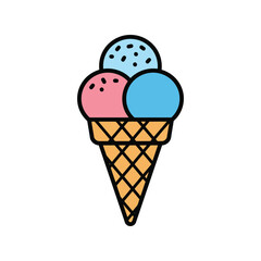 Colorful ice cream cone illustration three scoops summer treat dessert sweet food vector graphic