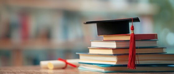 The Graduation Cap on a Stack of Books Symbolizing Academic Achievement