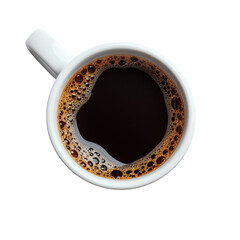 Overhead View Of A White Coffee Cup Filled With Dark Brewed Coffee Against Transparent Background