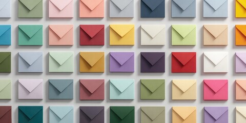 Colorful envelopes in a grid pattern