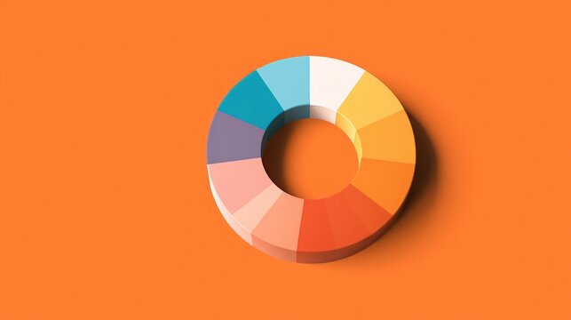 Multicolored donut chart on orange background, data visualization and infographics