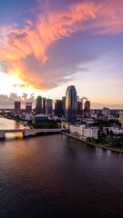 Fototapeta premium City skyline at sunset, viewed from across a body of water