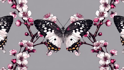 Floral butterfly pattern on gray