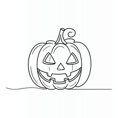 Simple hand drawn outline of a classic jack o lantern pumpkin