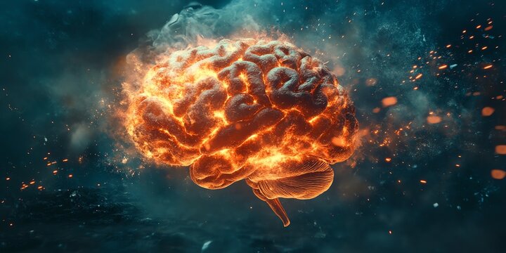 Concept art of a human brain exploding with knowledge and creativity