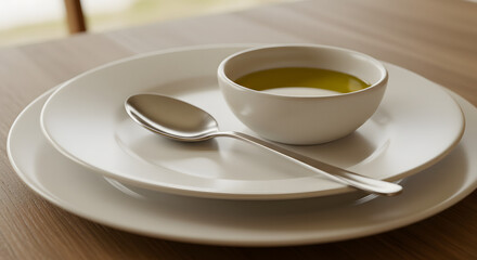 Minimalist Plate Setting with Olive Oil PNG