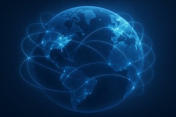 Global network connections illuminating the earth with digital light trails