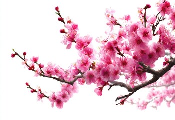 Fototapeta premium Delicate pink blossoms on branches against white