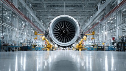 Fototapeta premium Large jet engine in a factory