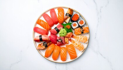 Exquisite Sushi Platter A Delicious Arrangement on a Marble Surface.