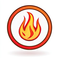 Cartoon fire symbol in a circle.