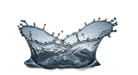 Crystal-clear water in a high-speed splash, frozen individual droplets forming an intricate abstract sculptural wave, high-key studio with pristine neutral background. Concept of purity and dynamism