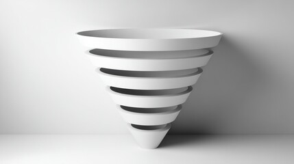 White funnel layers on a plain background, representing sales process and conversion rates