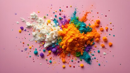 Obraz premium Colorful holi powder explosion on pink background vibrant festival celebration abstract art