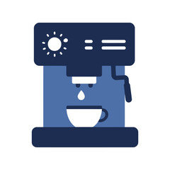 Blue espresso machine brewing coffee into cup modern kitchen appliance beverage maker