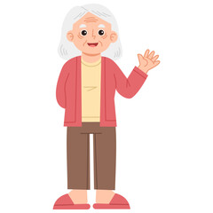 Illustration of a Smiling Grandmother Waving