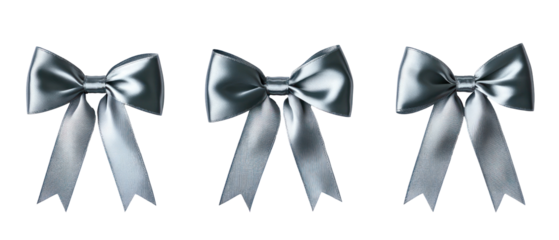 Three Silver Ribbons Against a Transparent Background with Detailed Texture and Decorative Design