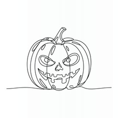 Spooky jack o lantern halloween pumpkin drawn with a single continuous line