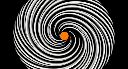 Obraz premium Black and white spiral with an orange center, symbolizing dynamic energy, flow, and abstract artistic motion in a minimalist style