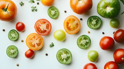 Fototapeta premium Tomato and sliced tomatoes on the side, on a white background