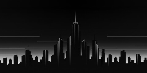 Modern city skyline silhouette at night, black and white vector illustration