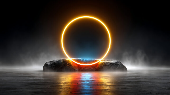 Burning numbers zero and one float across the night sky, illuminated by the northern lights