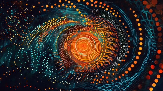 Vibrant abstract artwork with swirling orange and teal patterns