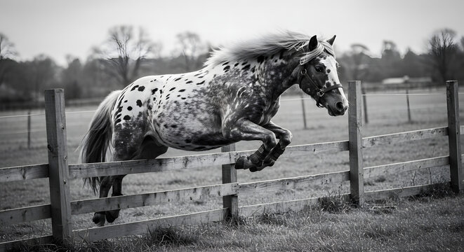 Spotted Pony Jumping Fence PNG