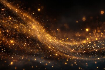 Abstract golden particles flowing, dark background