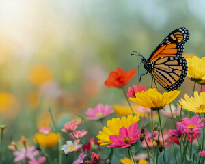 Obraz premium sustainable lifestyle with community gardens and education. Advanced systems glowing with lessons on pollinator habitats, teaching the importance of bees, butterflies, and other pollinators