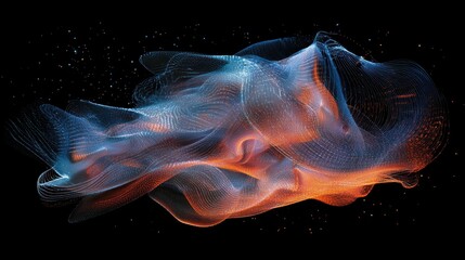 Ethereal Abstract Waves of Orange and Blue Light in Digital Space