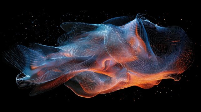 Ethereal Abstract Waves of Orange and Blue Light in Digital Space