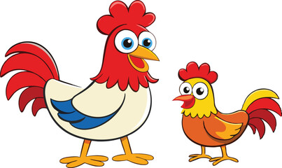 Mother Cock and chick vector design in white background, Cock logo and icon design, Cock vector design