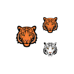 Set of Tiger Head Illustrations in Orange and White Variations – Vector Wildlife Design

