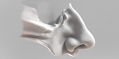 Human nose anatomy, detailed 3D rendering of the external nasal structure on gray