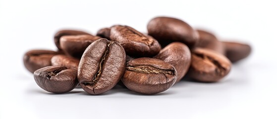 Obraz premium The close-up view of assorted roasted coffee beans on a white background.