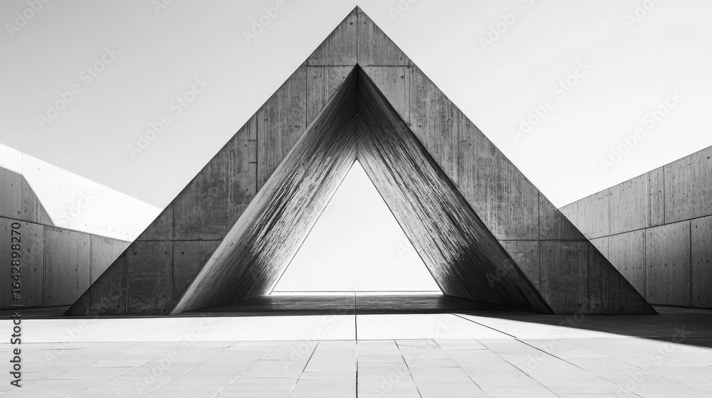 Poster modern triangular concrete structure in serene outdoor setting