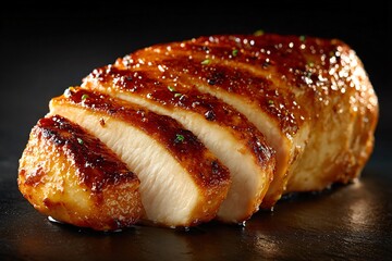 Fototapeta premium Grilled Chicken Breast Recipe Kitchen Food Photography Culinary Art Close-Up Gourmet Cooking
