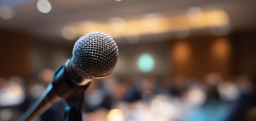 The microphone ready for an impactful speech at a corporate event.