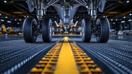 Fototapeta premium Airplane landing gear maintenance hangar