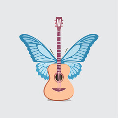 Fototapeta premium A surreal flat vector of a guitar merged with colorful butterfly wings.
