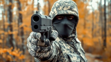 Fototapeta premium Camouflage uniform person with gun