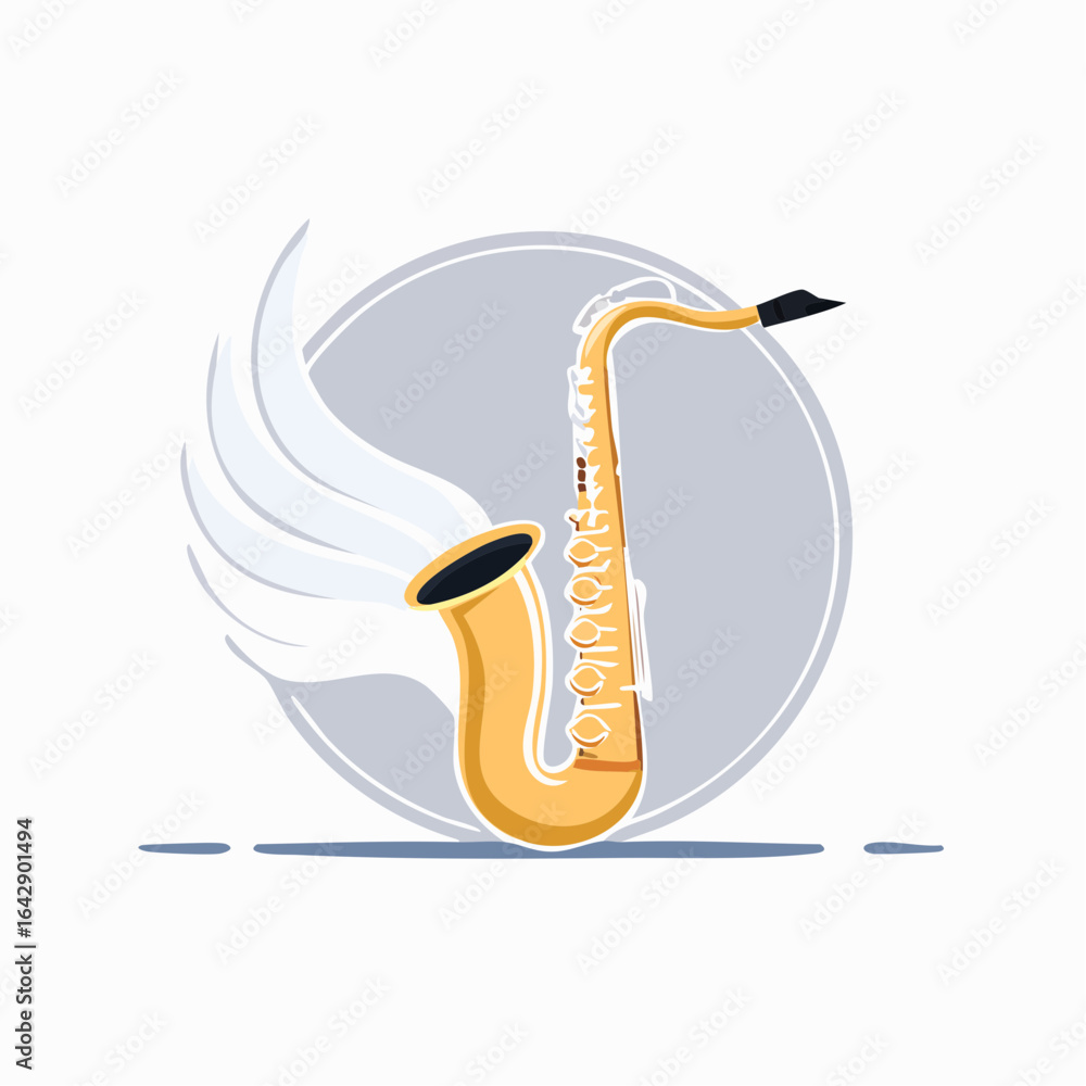Poster a flat vector saxophone designed with the elegant curves of a swan.