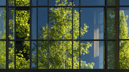 Closeup of Shiny Green Glass Wall in Modern Architecture