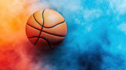 Obraz premium Basketball resting in studio with colored smoke, dramatic mood