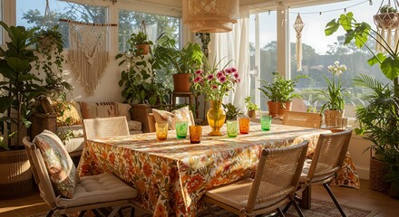  Indoor boho garden with woven chairs